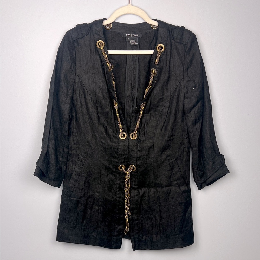 Etcetera linen blend size 4 grommet with chain detail jacket lightweight